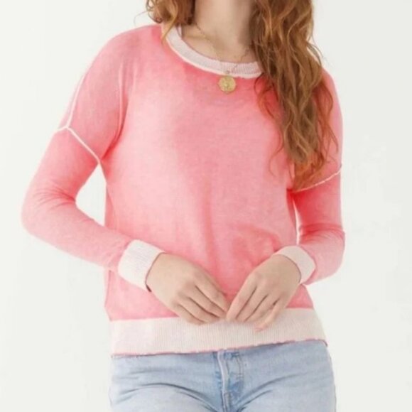 MERSEA Saltwash Bamboo/Cashmere Lightweight Crew Sweater Size XL Pink Coral - Picture 1 of 14